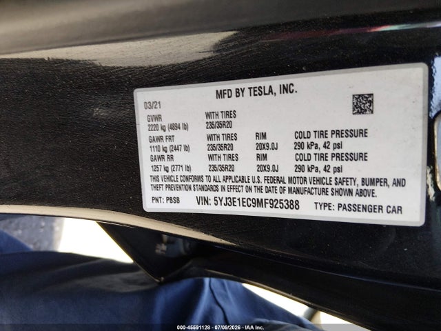 Aukcja sprzedaży 2021 Tesla Model 3 Performance Dual Motor All-wheel Drive, vin: 5YJ3E1EC9MF925388, numer aukcji: 45591128