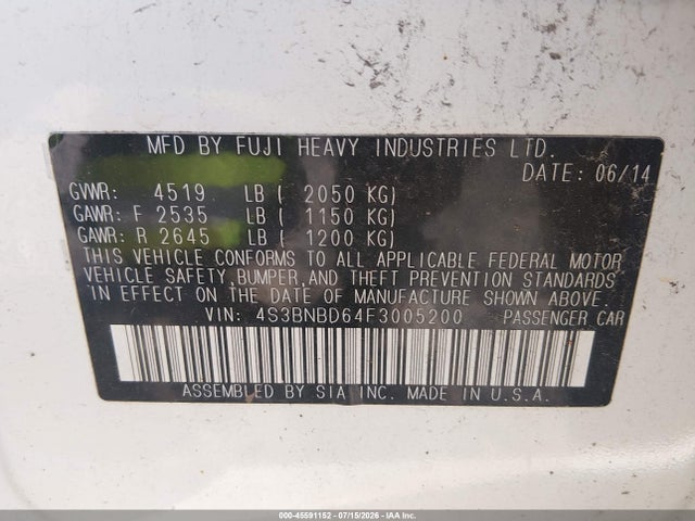 Aukcja sprzedaży 2015 Subaru Legacy 2.5i Premium, vin: 4S3BNBD64F3005200, numer aukcji: 45591152