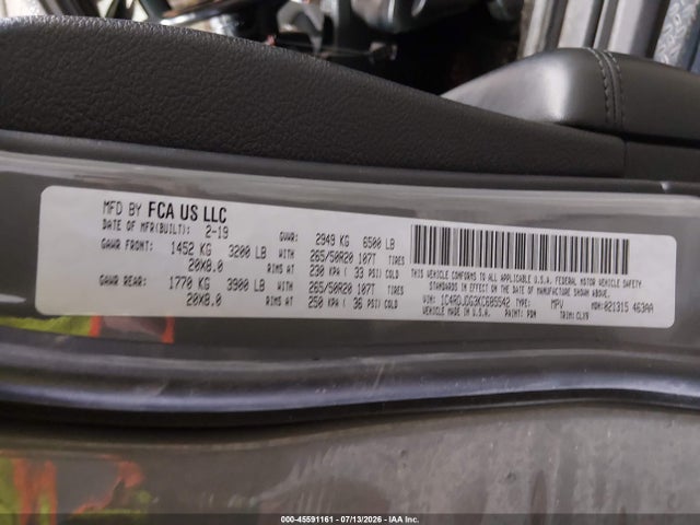 45591161 :رقم المزاد ، 1C4RDJDG3KC685542 vin ، 2019 Dodge Durango Gt Plus Awd مزاد بيع