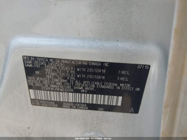 Toyota Rav4 Limited 2015 2T3YFREV9FW212006 Image 9