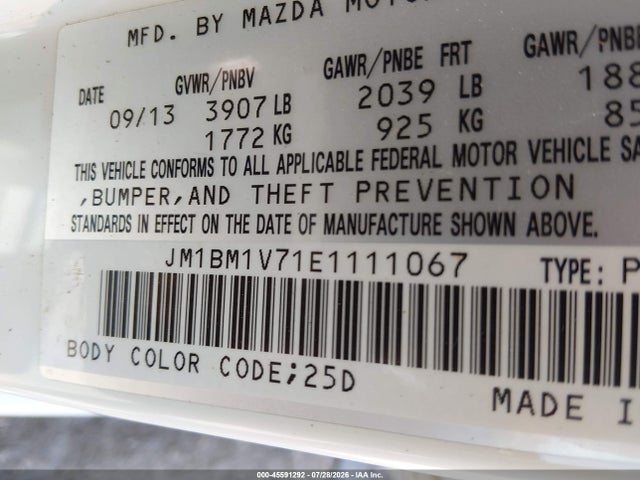 Продаж на аукціоні авто 2014 Mazda Mazda3 I Touring, vin: JM1BM1V71E1111067, номер лоту: 45591292
