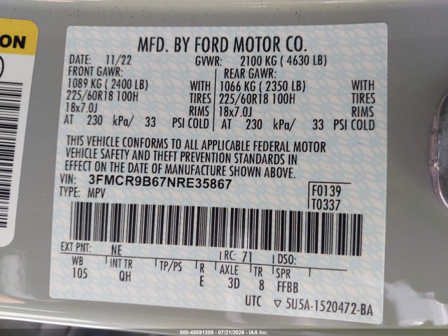 3FMCR9B67NRE35867 Ford Bronco Sport Big Bend