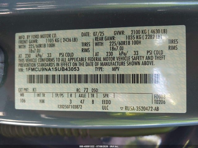 Ford Escape St-line Select 2025 1FMCU9NA1SUB43053 Image 9