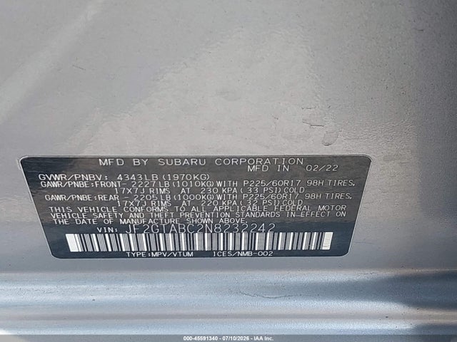 Продаж на аукціоні авто 2022 Subaru Crosstrek, vin: JF2GTABC2N8232242, номер лоту: 45591340