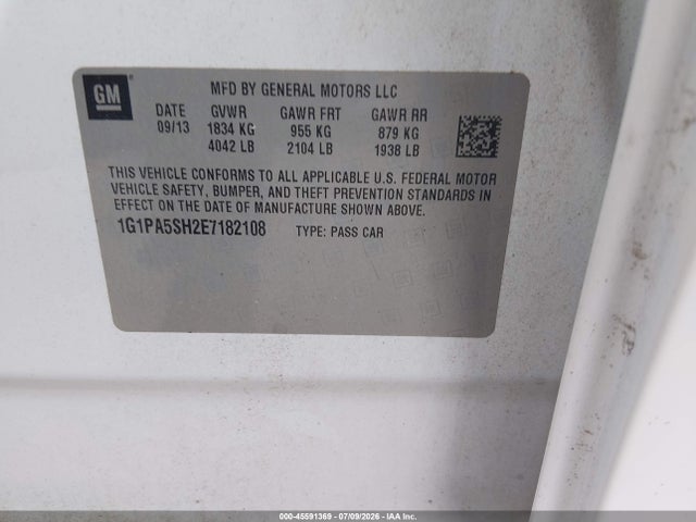 Продаж на аукціоні авто 2014 Chevrolet Cruze Ls Auto, vin: 1G1PA5SH2E7182108, номер лоту: 45591369