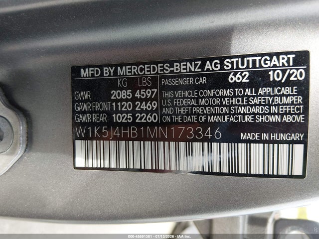 Продажа на аукционе авто 2021 Mercedes-benz Cla 250 4matic, vin: W1K5J4HB1MN173346, номер лота: 45591381