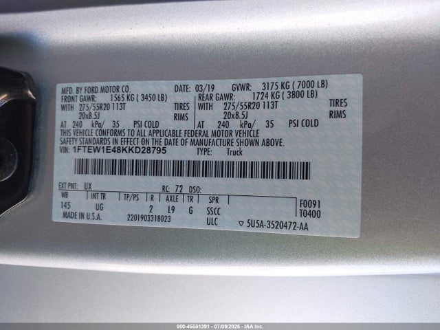 1FTEW1E48KKD28795 Ford F-150 Xlt