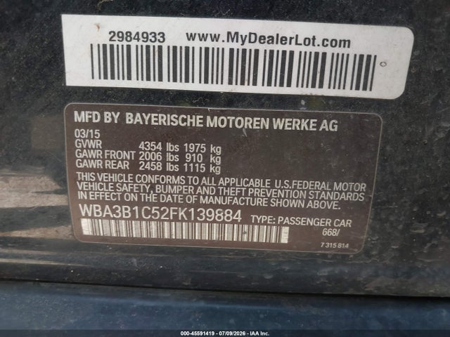 BMW 320i 2015 WBA3B1C52FK139884 Image 9