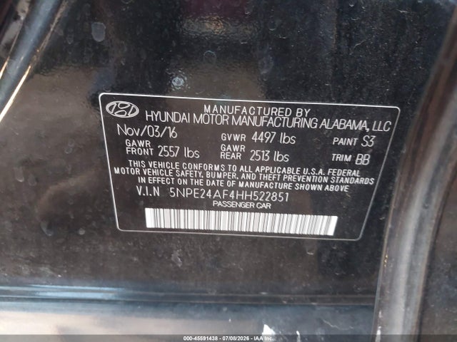 Hyundai SONATA SE 2017 5NPE24AF4HH522851 Image 9