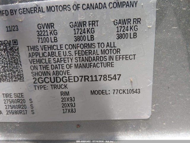 Продажа на аукционе авто 2024 Chevrolet Silverado 1500 4wd  Short Bed Ltz, vin: 2GCUDGED7R1178547, номер лота: 45591452