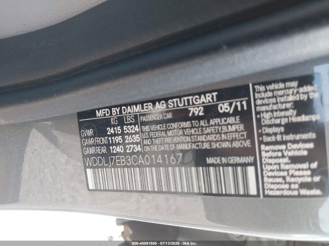 45591500 :رقم المزاد ، WDDLJ7EB3CA014167 vin ، 2012 Mercedes-benz Cls 63 Amg مزاد بيع