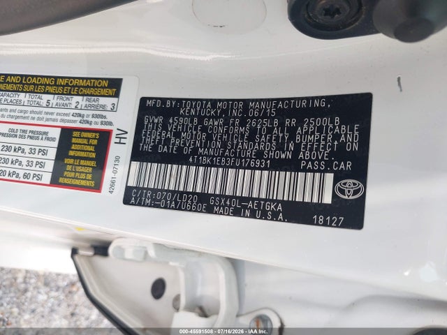 Toyota AVALON XLE 2015 4T1BK1EB3FU176931 Image 9