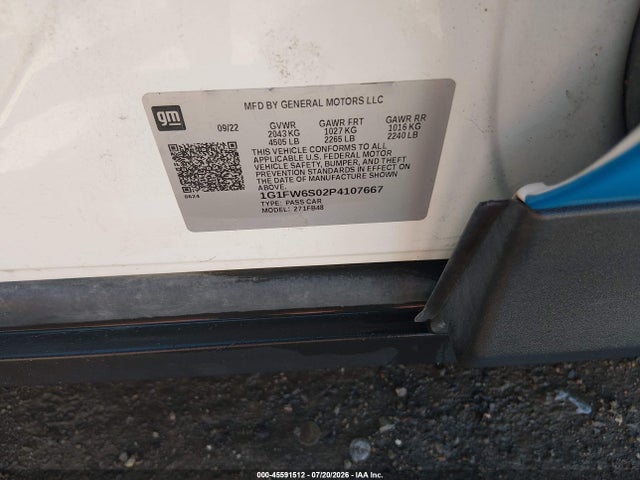 45591512 :رقم المزاد ، 1G1FW6S02P4107667 vin ، 2023 Chevrolet Bolt Ev Fwd 1lt مزاد بيع