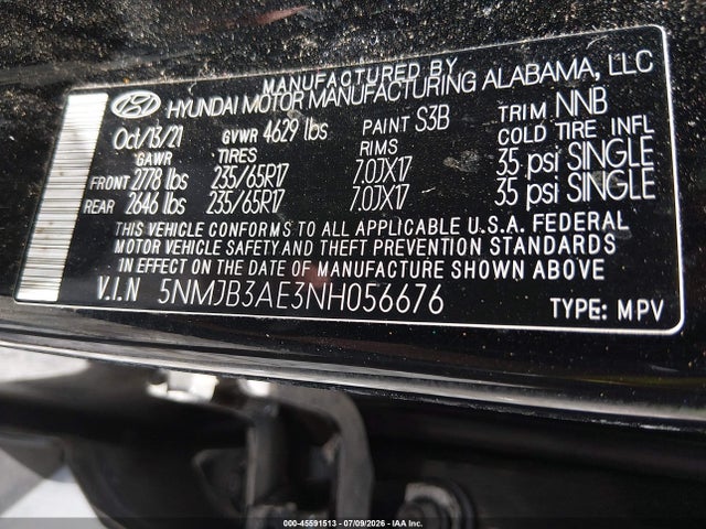 Продаж на аукціоні авто 2022 Hyundai Tucson Sel, vin: 5NMJB3AE3NH056676, номер лоту: 45591513