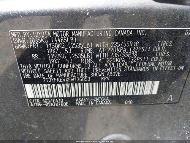 Toyota Rav4 Limited 2015 2T3YFREVXFW136053 Image 9