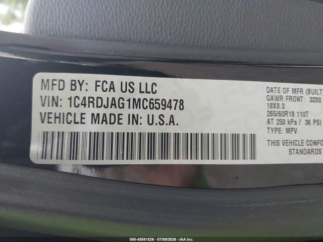 1C4RDJAG1MC659478 Dodge Durango Sxt Awd