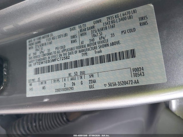 Ford F-150 Xlt 2021 1FTEW1EB3MFC72582 Image 9
