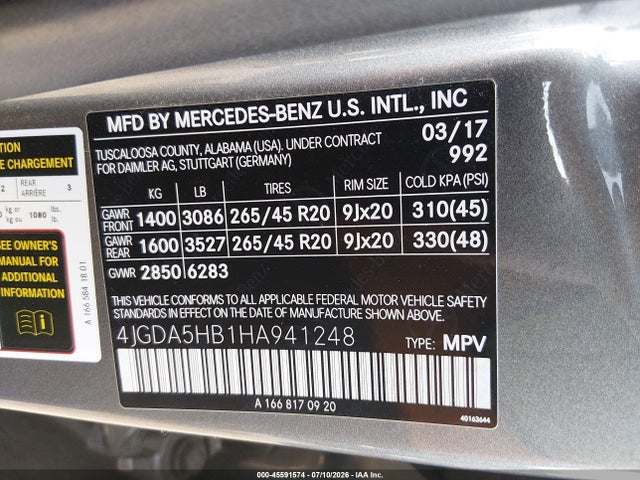 Продаж на аукціоні авто 2017 Mercedes-benz Gle 350 4matic, vin: 4JGDA5HB1HA941248, номер лоту: 45591574
