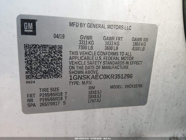Chevrolet Tahoe Ls 2019 1GNSKAEC0KR351296 Image 9