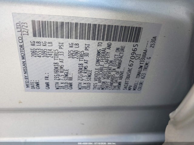 5N1BT3BA5RC670965 Nissan Rogue Sv Fwd