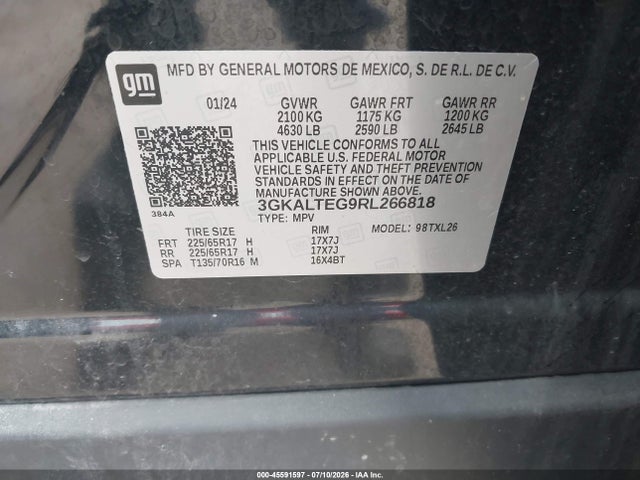 Aukcja sprzedaży 2024 Gmc Terrain Awd Sle, vin: 3GKALTEG9RL266818, numer aukcji: 45591597