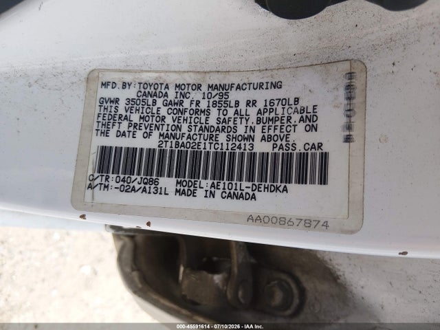 45591614 :رقم المزاد ، 2T1BA02E1TC112413 vin ، 1996 Toyota Corolla مزاد بيع
