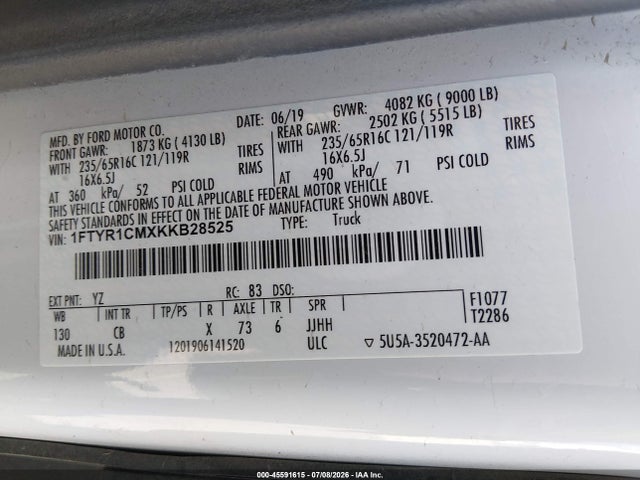 Ford Transit-250 2019 1FTYR1CMXKKB28525 Image 9