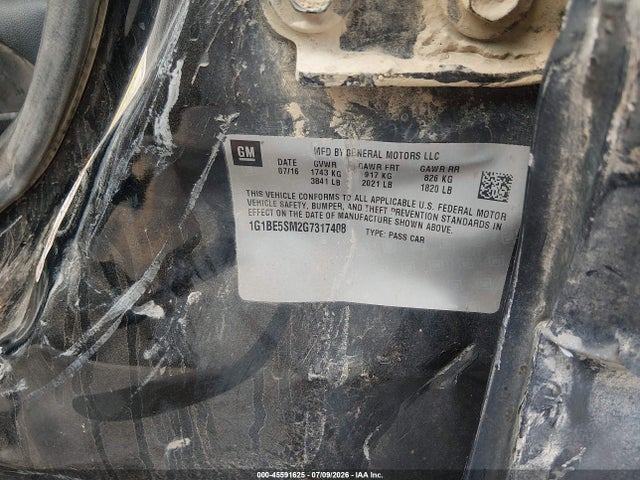 2016 Chevrolet Cruze Lt Auto მანქანა იყიდება აუქციონზე, vin: 1G1BE5SM2G7317408, აუქციონის ნომერი: 45591625