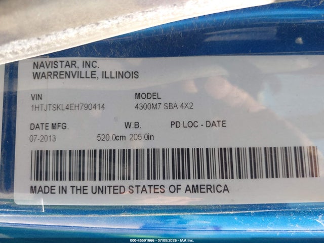 45591666 :رقم المزاد ، 1HTJTSKL4EH790414 vin ، 2014 International 4000 4300 مزاد بيع