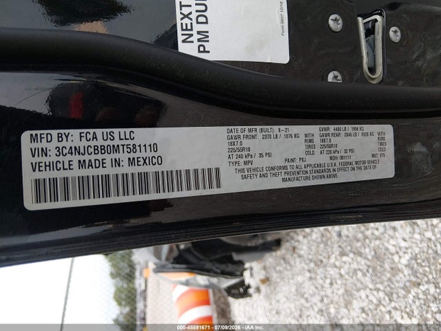 Aukcja sprzedaży 2021 Jeep Compass Altitude Fwd, vin: 3C4NJCBB0MT581110, numer aukcji: 45591671