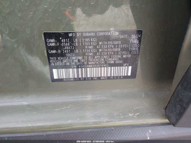 Aukcja sprzedaży 2024 Subaru Crosstrek Limited, vin: 4S4GUHM65R3818962, numer aukcji: 45591683