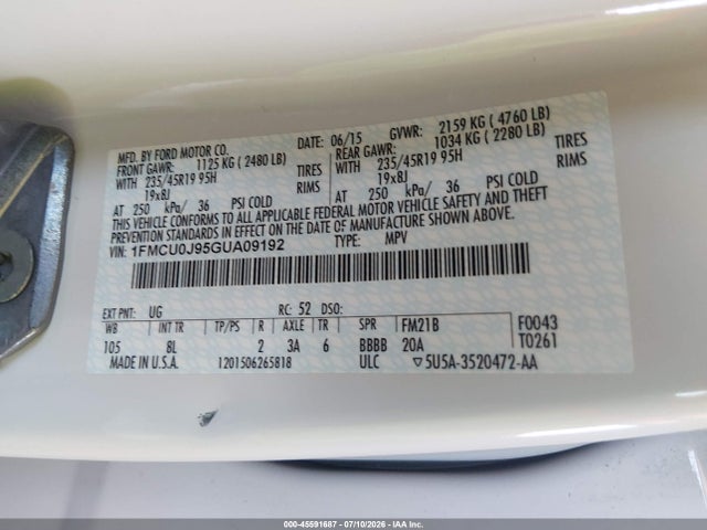1FMCU0J95GUA09192 Ford Escape Titanium