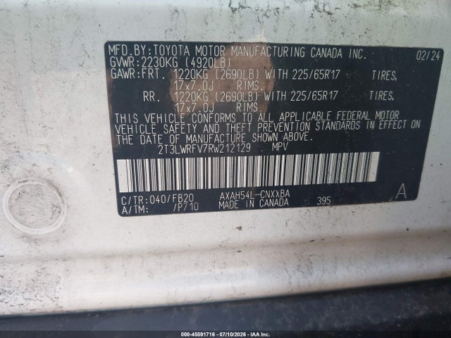 2T3LWRFV7RW212129 Toyota Rav4 Hybrid Le