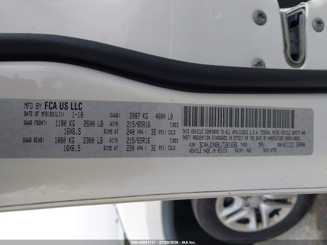 45591737 :رقم المزاد ، 3C4NJDAB8JT281656 vin ، 2018 Jeep Compass Sport 4x4 مزاد بيع