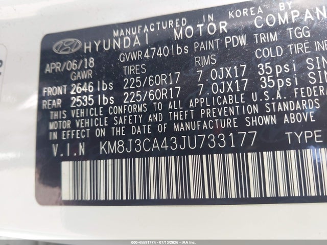 Продаж на аукціоні авто 2018 Hyundai Tucson Sel, vin: KM8J3CA43JU733177, номер лоту: 45591774
