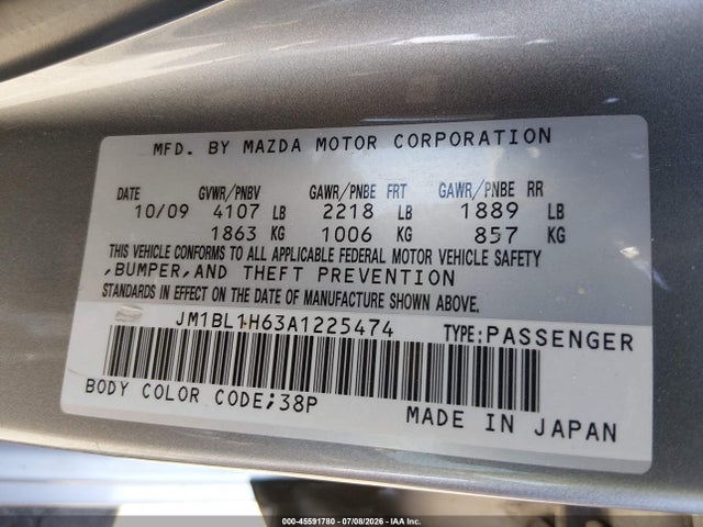 Продажа на аукционе авто 2010 Mazda Mazda3 S Grand Touring, vin: JM1BL1H63A1225474, номер лота: 45591780