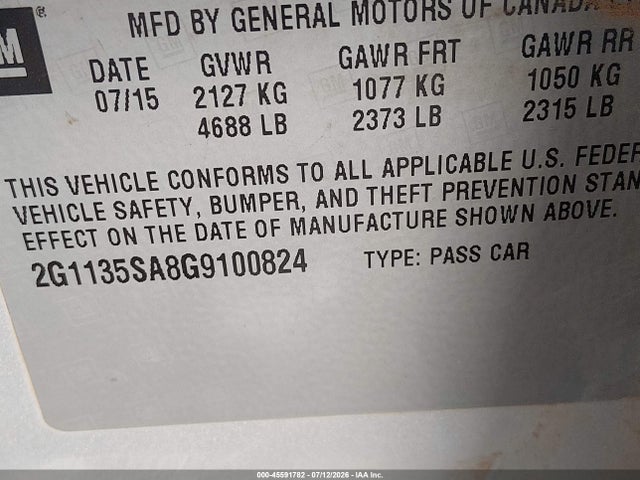 Chevrolet Impala 1lz 2016 2G1135SA8G9100824 Image 9