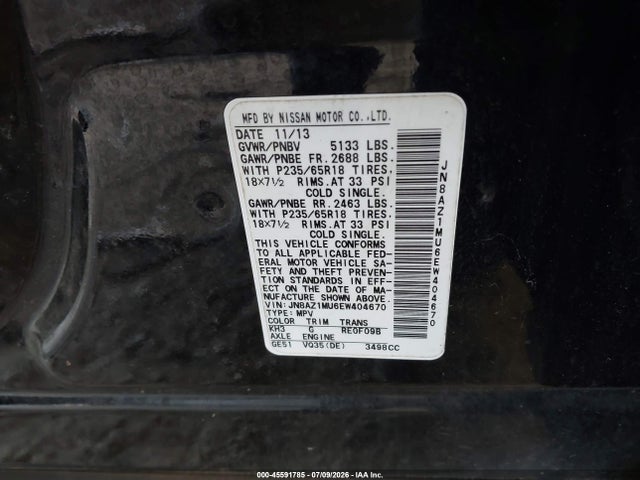 JN8AZ1MU6EW404670 Nissan MURANO SL