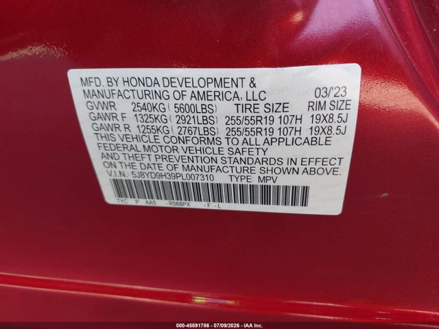 2023 Acura Mdx Standard მანქანა იყიდება აუქციონზე, vin: 5J8YD9H39PL007310, აუქციონის ნომერი: 45591786