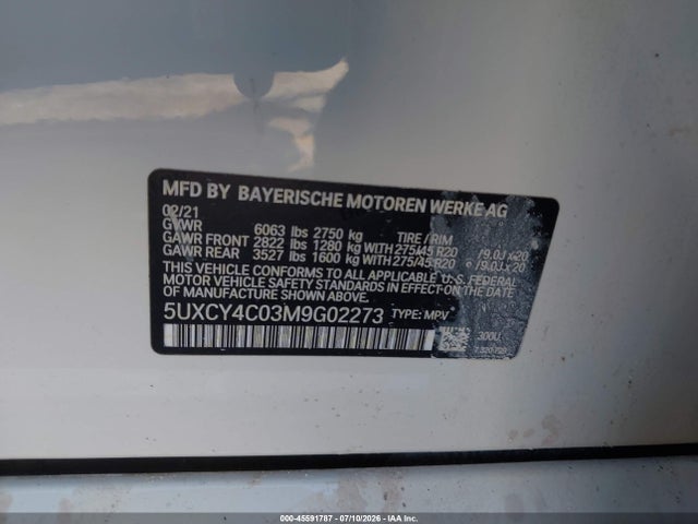 2021 Bmw X6 Sdrive40i მანქანა იყიდება აუქციონზე, vin: 5UXCY4C03M9G02273, აუქციონის ნომერი: 45591787