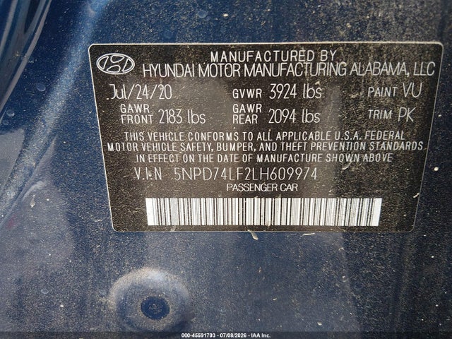 5NPD74LF2LH609974 Hyundai ELANTRA SE