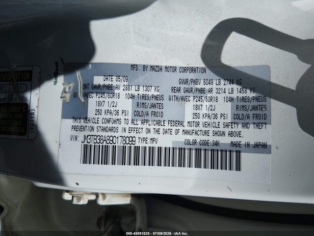 Aukcja sprzedaży 2009 Mazda Cx-9 Touring, vin: JM3TB38A890178099, numer aukcji: 45591825