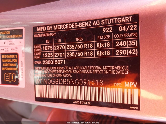 Aukcja sprzedaży 2022 Mercedes-benz Glc 300 Suv, vin: W1N0G8DB5NG091618, numer aukcji: 45591828