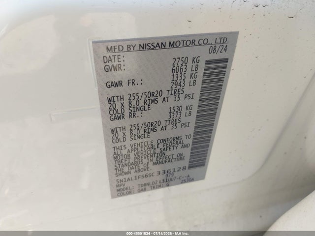 Продажа на аукционе авто 2025 Infiniti Qx60 Luxe Awd, vin: 5N1AL1FS6SC336128, номер лота: 45591834