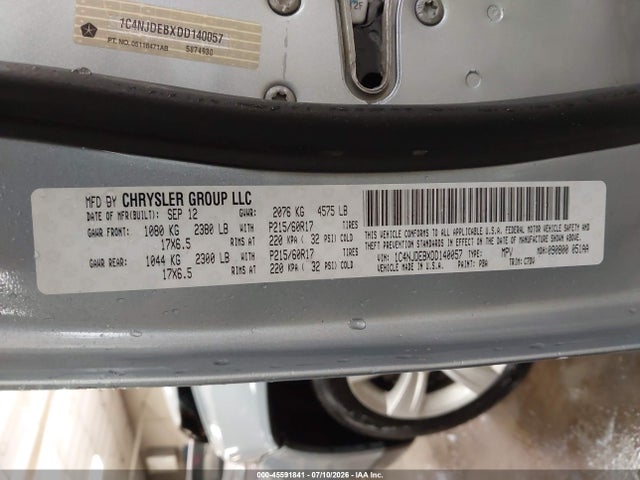 Продажа на аукционе авто 2013 Jeep Compass Latitude, vin: 1C4NJDEBXDD140057, номер лота: 45591841