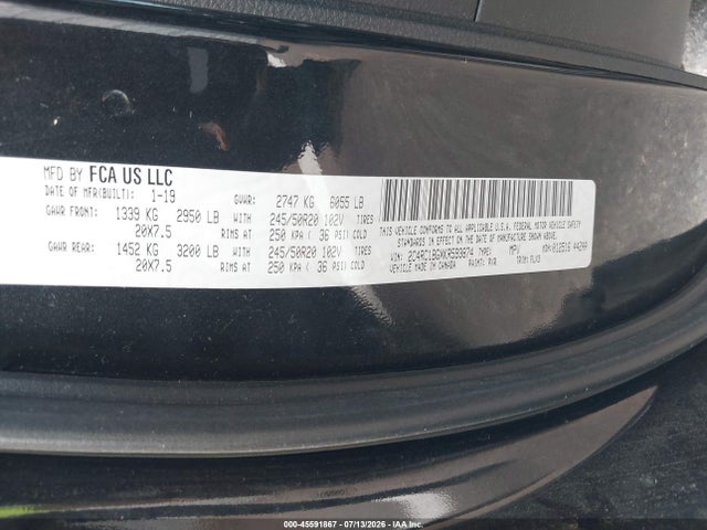 Aukcja sprzedaży 2019 Chrysler Pacifica Touring L, vin: 2C4RC1BGXKR593874, numer aukcji: 45591867