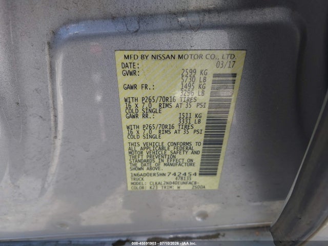 1N6AD0ER5HN742454 Nissan Frontier Sv