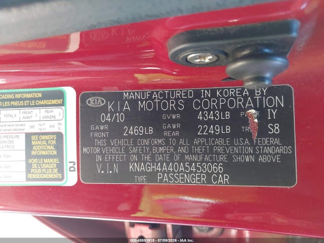 Продаж на аукціоні авто 2010 Kia Optima Ex, vin: KNAGH4A40A5453066, номер лоту: 45591919