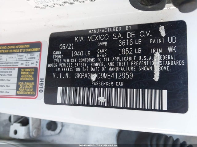 3KPA25AD9ME412959 KIA Rio 5-door S