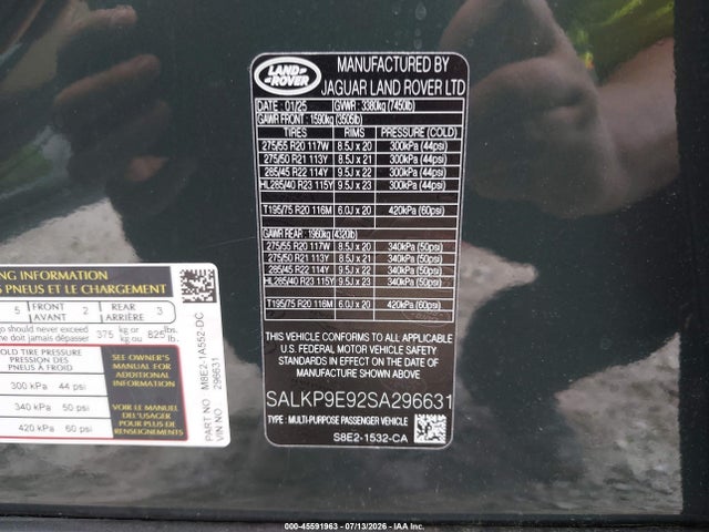 SALKP9E92SA296631 Land Rover Range Rover P530 Se